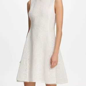 DKNY Womens White Textured Mesh Above The Knee Fit + Flare Dress Size: 8
